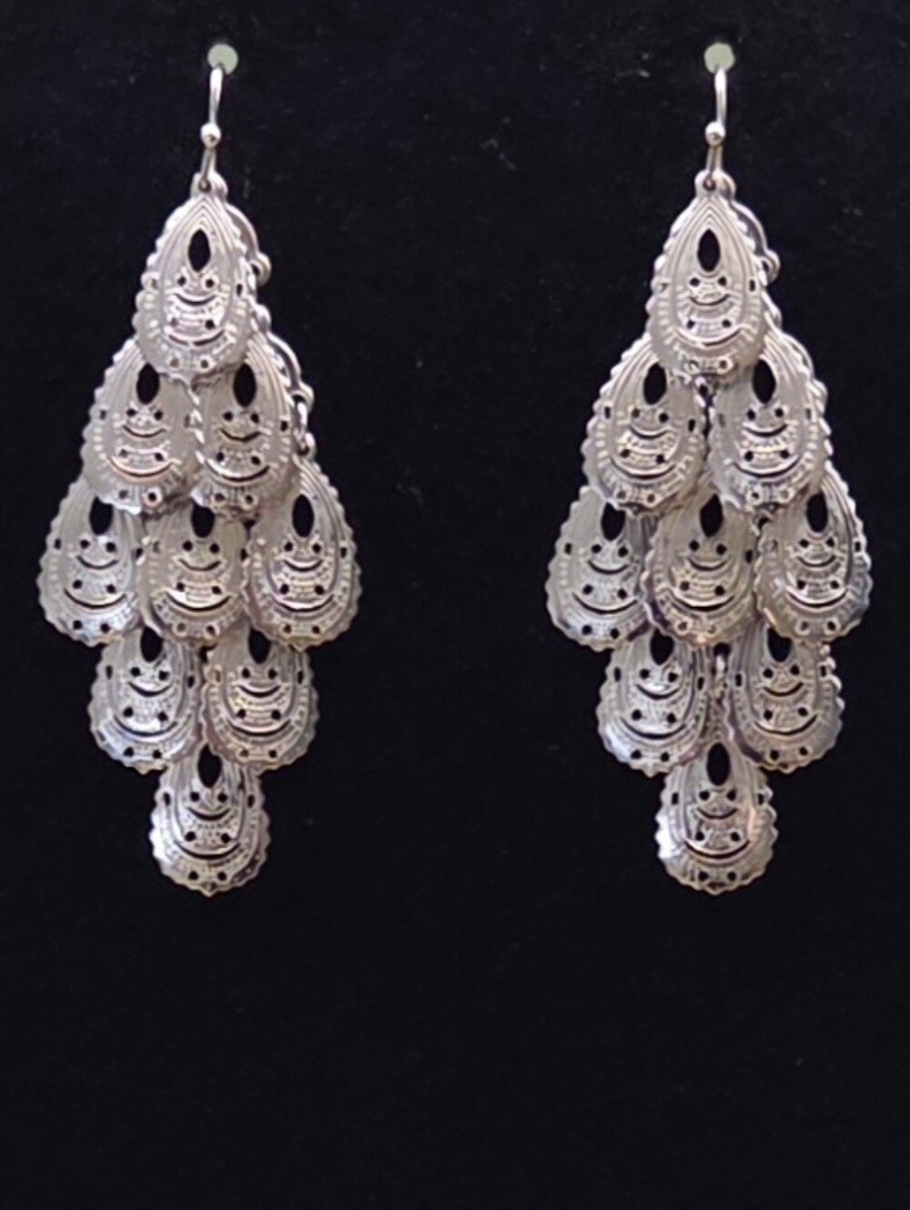 NEW Vintage Scallop Cascading Chandelier Earrings Silver Boho Statement Dangle